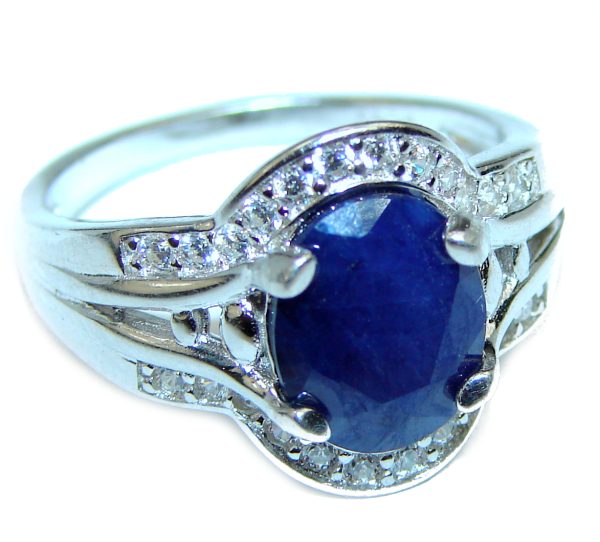 Blue Treasure 8.5 carat authentic Sapphire .925 Sterling Silver Statement Ring size 8