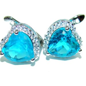 Blue hearts genuine Swiss Blue Topaz .925 Sterling Silver handcrafted earrings