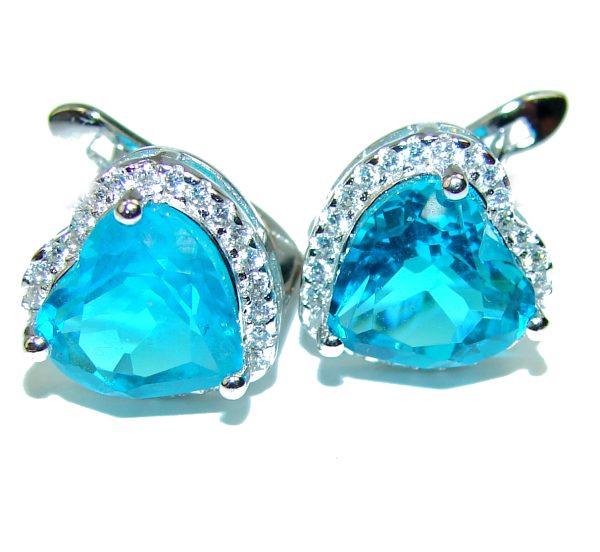 Blue hearts genuine Swiss Blue Topaz .925 Sterling Silver handcrafted earrings