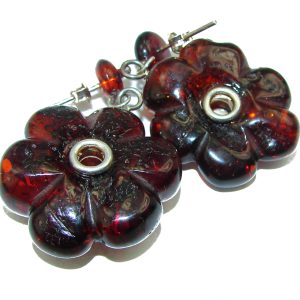 Bohemian Flowers Baltic Polish Amber .925 Sterling Silver Earrings