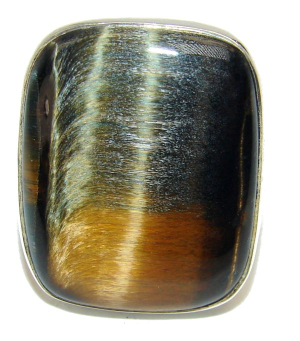 Bold Silky Golden Tigers Eye .925 Sterling Silver handmade ring s. 8