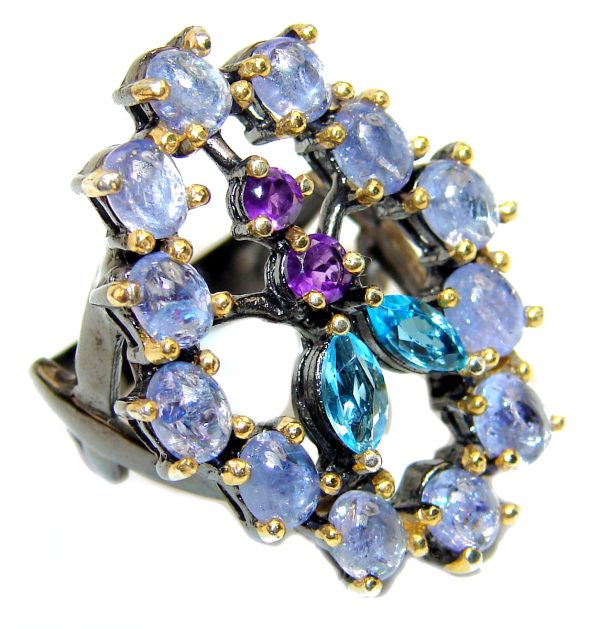 Bouquet of Flowers Authentic Tanzanite .925 Sterling Silver handmade Ring s. 7 1/4