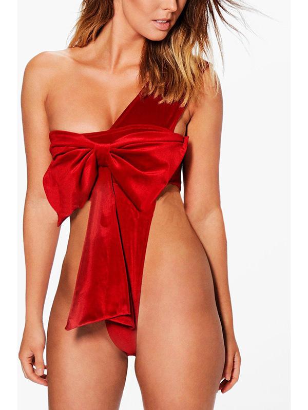 Bow Teddy Christmas Red Sexy Lingerie