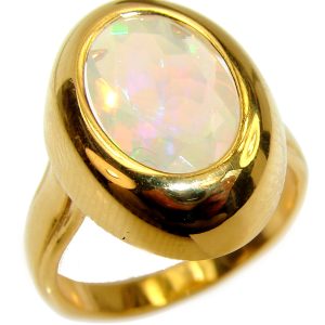 COSMIC Energy Genuine Ethiopian Opal 18K Gold over .925 Sterling Silver handmade Ring size 7