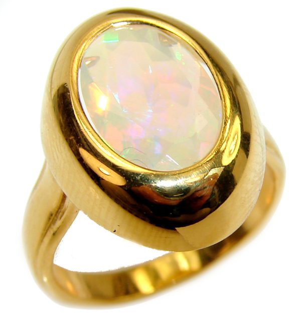 COSMIC Energy Genuine Ethiopian Opal 18K Gold over .925 Sterling Silver handmade Ring size 7