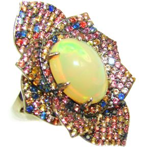 COSMIC POWER Genuine 8.5 carat Ethiopian Opal Sapphire .925 Sterling Silver handmade Ring size 9