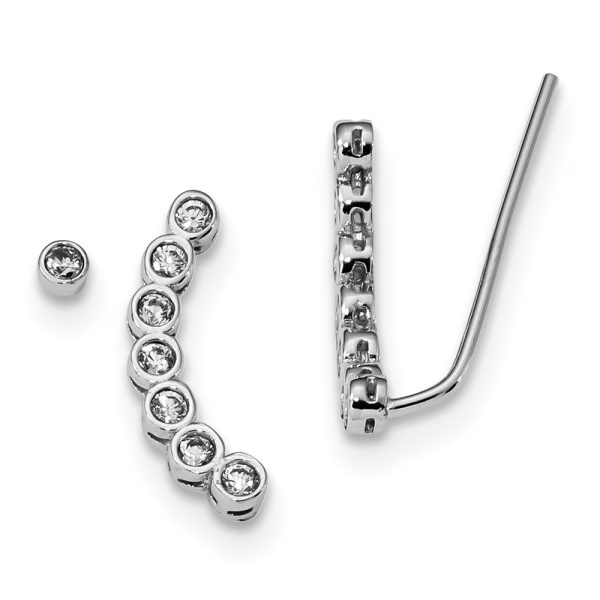 CZ Rhodium-Plated Sterling Silver 1 Ear Climber & 1 -3mm Stud Earring