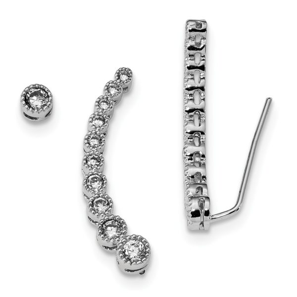 CZ Rhodium-Plated Sterling Silver 1 Ear Climber & 1 - 5mm Stud Earring