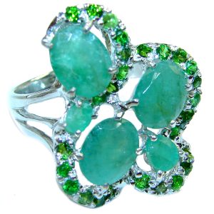 Camille Spectacular Emerald .925 Sterling Silver handmade ring s. 10