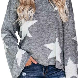 Casual Bell Sleeve Star Print Pullover Sweater