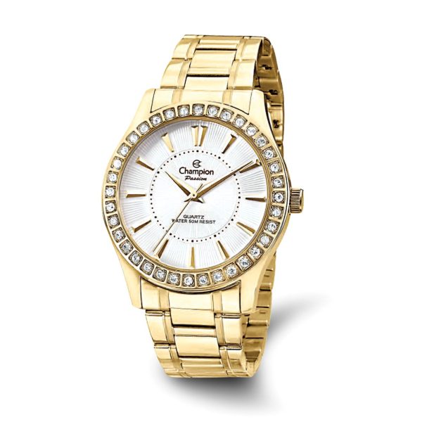 Champion Ladies Passion Gold Tone Crystal Bezel Silver Dial Watch