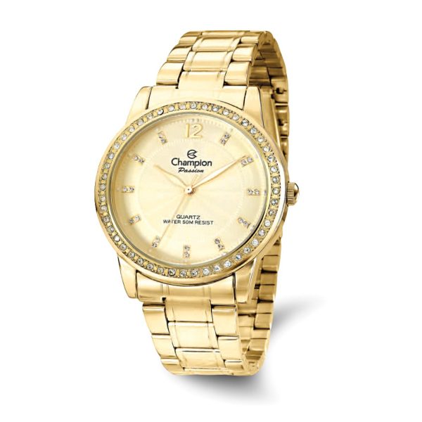 Champion Ladies Passion Gold-tone Crystal Bezel Champagne Dial Watch