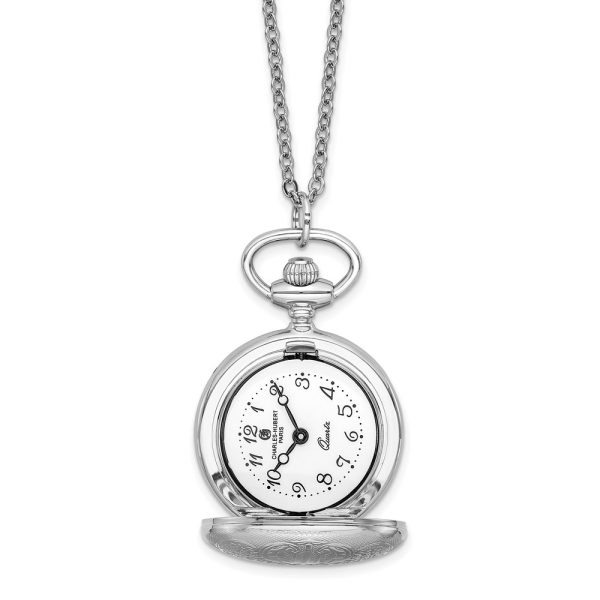 Charles Hubert Chrome-finish Floral Design Pendant Necklace Watch 28in