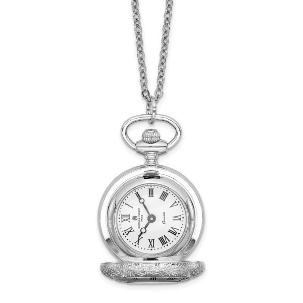 Charles Hubert Chrome-finish Floral Pendant Watch Necklace 28-Inch