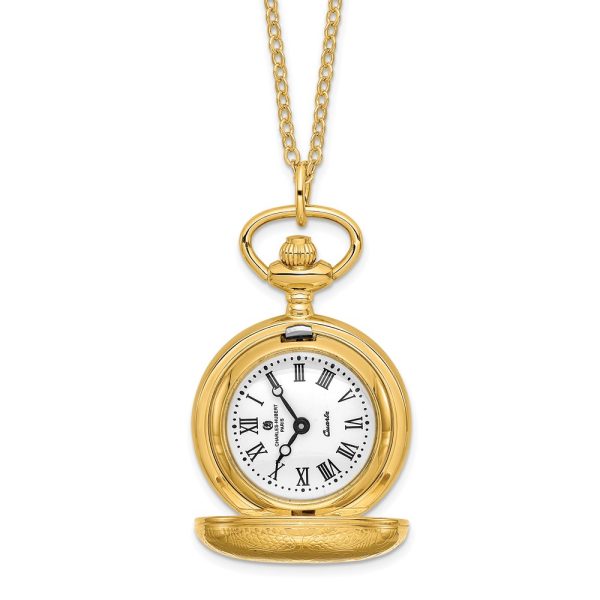 Charles Hubert Gold-finish Scroll Design Pendant Watch