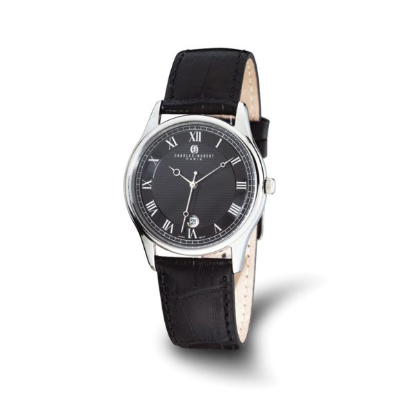 Charles Hubert Ladies Black Leather Band Watch