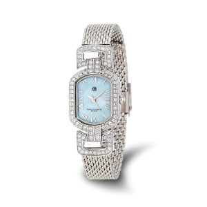 Charles Hubert Ladies Blue MOP Dial Stainless Steel Mesh Band Watch