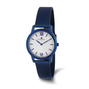 Charles Hubert Ladies Blue Stainless Off-White Dial Mesh Watch