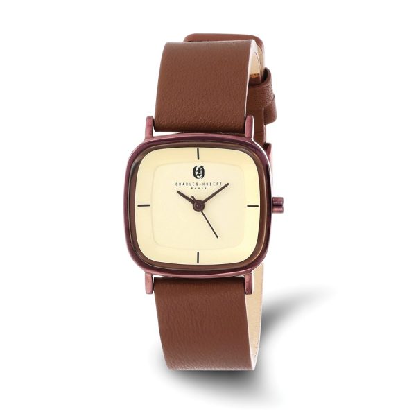 Charles Hubert Ladies Brown Plated Champagne Dial Quartz Square Watch