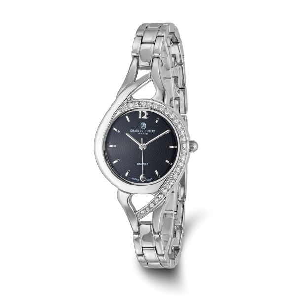 Charles Hubert Ladies Chrome Finish Black Dial Watch