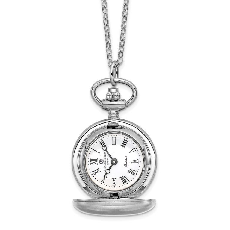 Charles Hubert Ladies Chrome-plated Brass Satin Pocket Watch Necklace