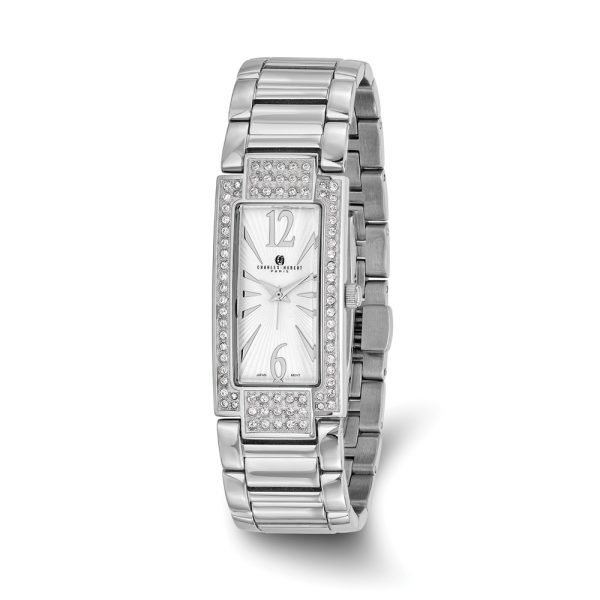 Charles Hubert Ladies Crystal Bezel White Dial 21x46mm Watch