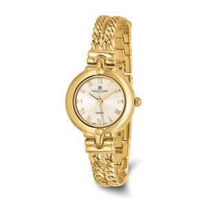 Charles Hubert Ladies Gold Finish Gold Dial Chain Bracelet Watch