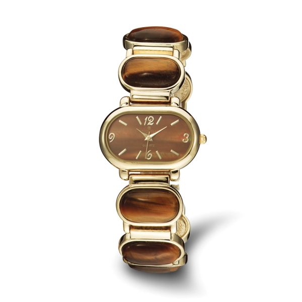 Charles Hubert Ladies Gold Finish Tiger's Eye Brace 33x27mm Watch