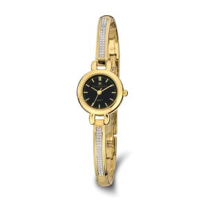 Charles Hubert Ladies Gold-Tone, Crystals, Black Dial Round Watch