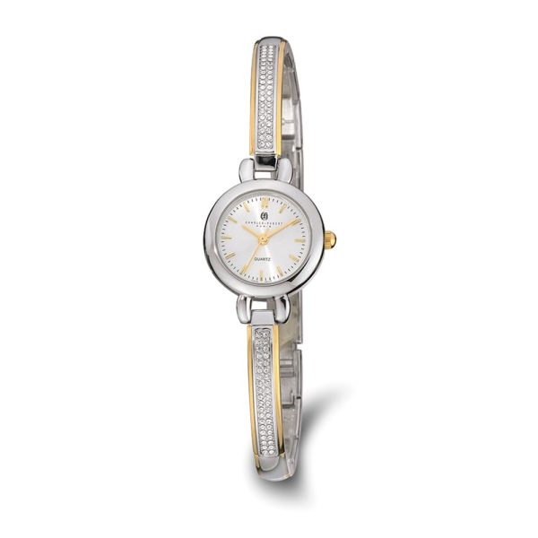 Charles Hubert Ladies Gold-Tone, Crystals, Silver Dial Round Watch