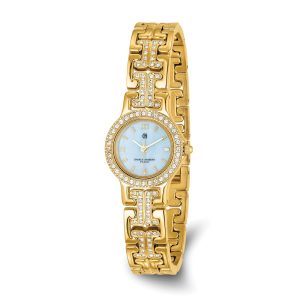 Charles Hubert Ladies Gold-Tone MOP Dial with 4 Crystal Bezels Watch