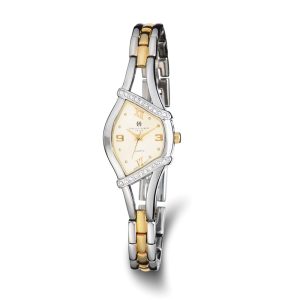 Charles Hubert Ladies Gold-finish 2-tone Crystal Bezel 20mm Watch