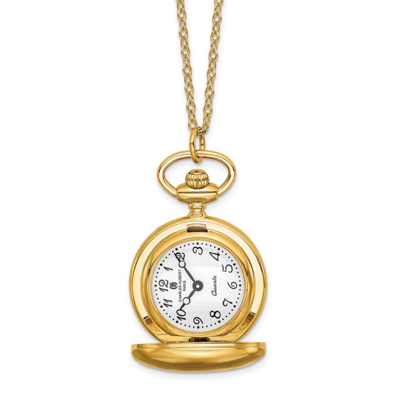 Charles Hubert Ladies Gold-plated Brass Polished Pocket Watch Necklace