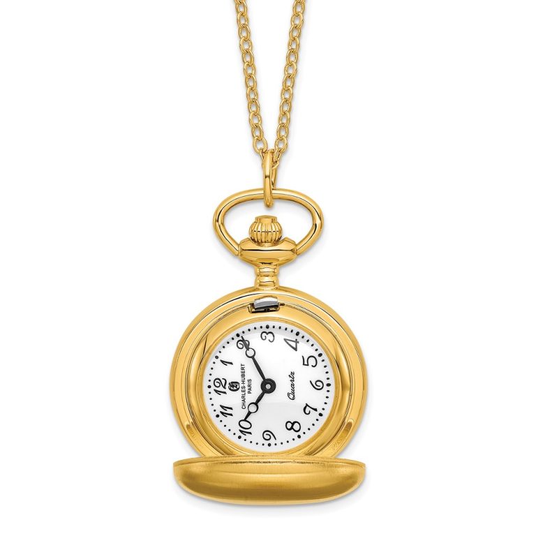 Charles Hubert Ladies Gold-plated Brass Satin Pocket Watch Necklace