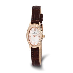 Charles Hubert Ladies IP Rose Stainless Leather 21x32mm Watch