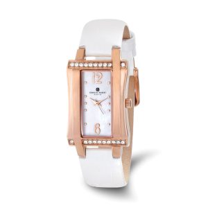 Charles Hubert Ladies IP Rose Stainless White Leather 23x32mm Watch