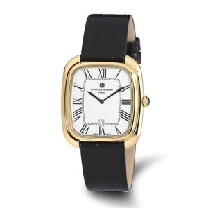 Charles Hubert Ladies IP-plated Square Face Leather Band Watch