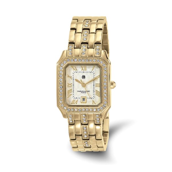 Charles Hubert Ladies IP-plated Stainless Crystal Bezel Watch