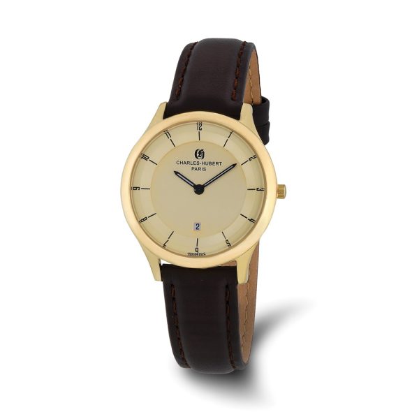 Charles Hubert Ladies IP-plated Stainless Gold Dial Watch