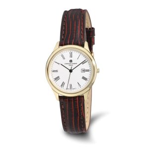 Charles Hubert Ladies IP-plated Stainless Leather Band 33mm Watch