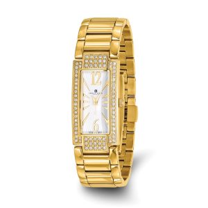 Charles Hubert Ladies IP-pltd Crystal Wht Dial 21x46mm Watch