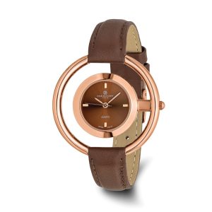 Charles Hubert Ladies Rose Finish Brown Dial Modern Circle Watch