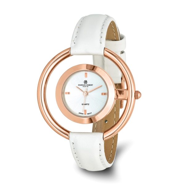 Charles Hubert Ladies Rose Finish Silver Dial Modern Circle Watch