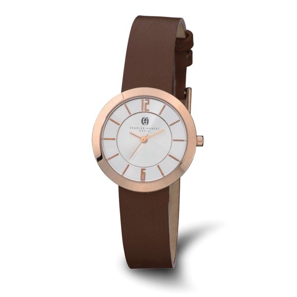 Charles Hubert Ladies Rose Tone Stainless Steel & Brown Round Watch