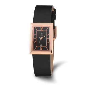 Charles Hubert Ladies Rose Tone & Black Rectangle Dial Quartz Watch