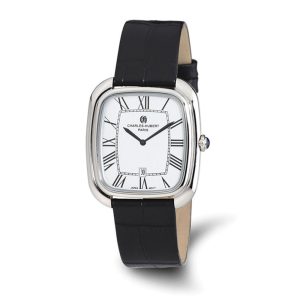 Charles Hubert Ladies Square Face Black Leather Band Watch