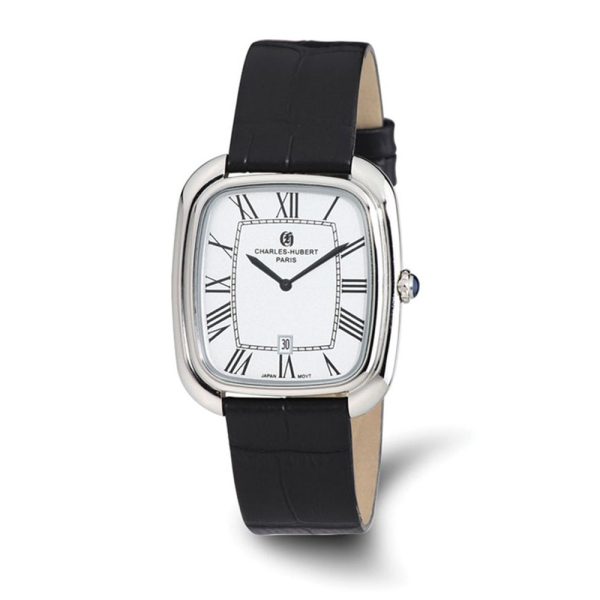 Charles Hubert Ladies Square Face Black Leather Band Watch