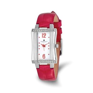 Charles Hubert Ladies Stainless Red Leather Band 23x32mm Watch