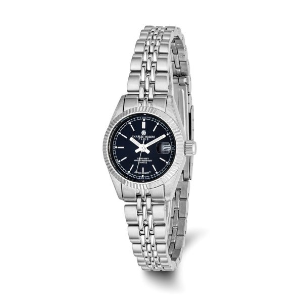 Charles Hubert Ladies Stainless Steel 26mm Black Dial Watch