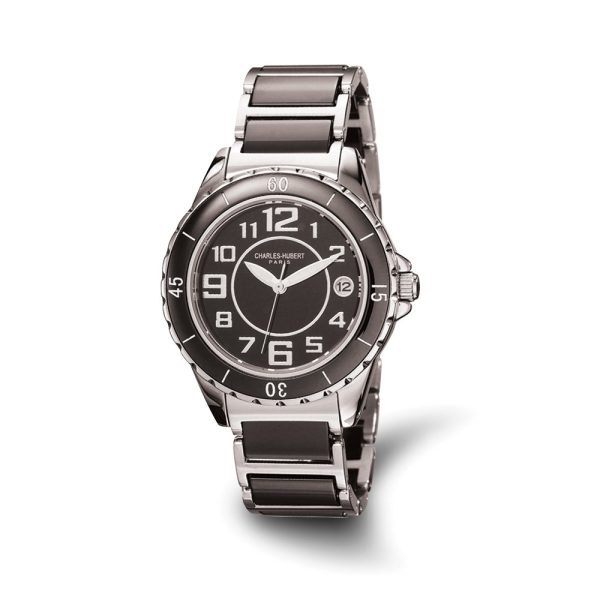 Charles Hubert Ladies Stainless Steel And Black Ceramic Watch